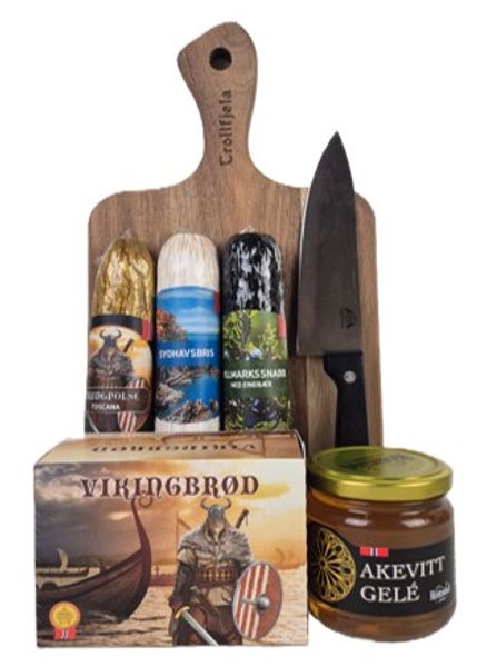 Hovedbilde Tre spekepølser med akevittgele og flatbrød pluss ...