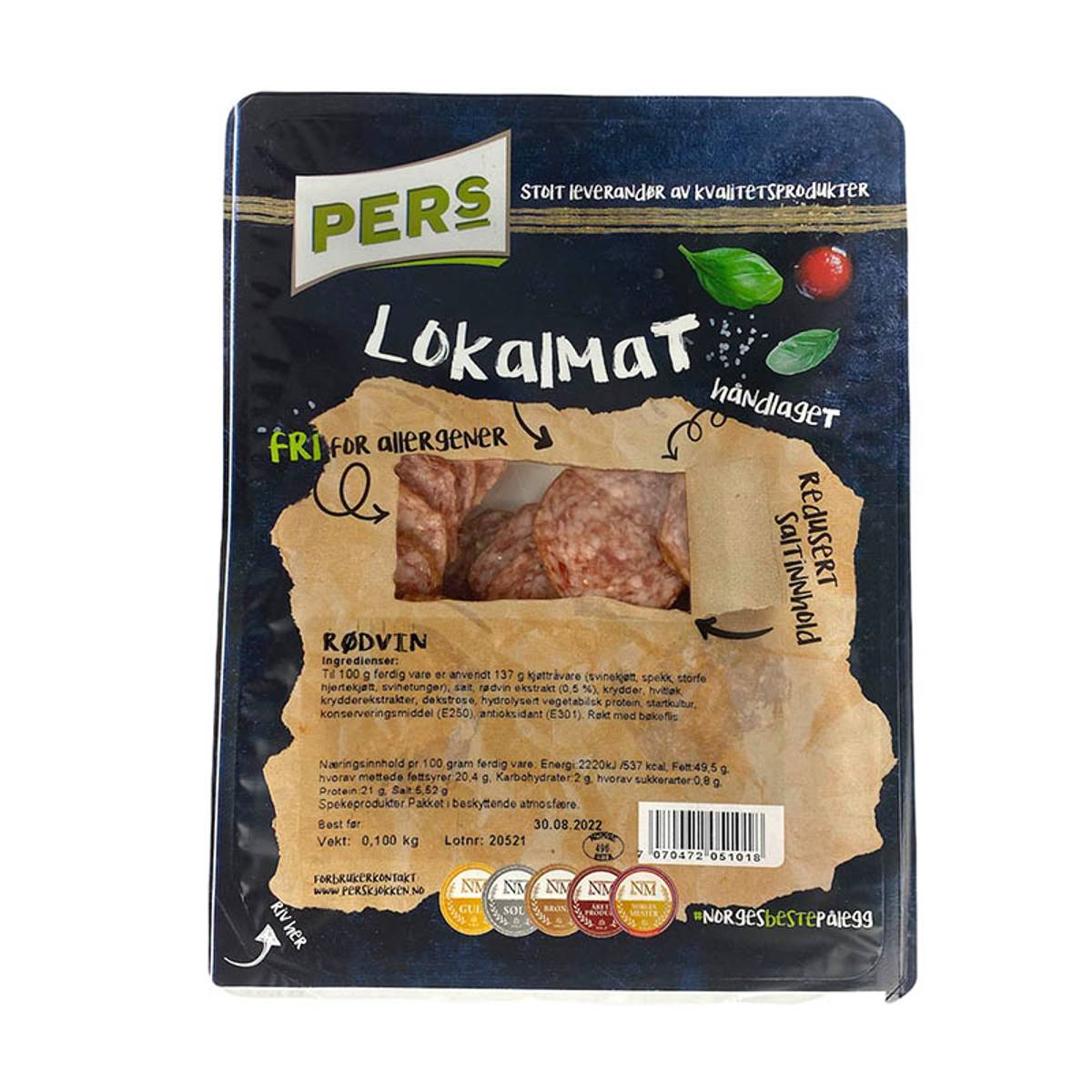 Rødvinspølse 70g Pers (Erstattet )